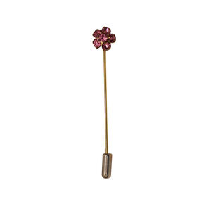 Vintage Pink Rhinestone Flower Hat Pin Gold Tone 2.25 in Womens Stick Pin